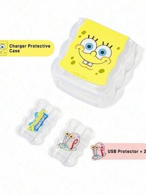 SpongeBob Squarepants Yellow Charger Case with Clear Gary USB Protectors